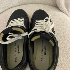 Rag & Bone Black Leather Sneakers with White Laces